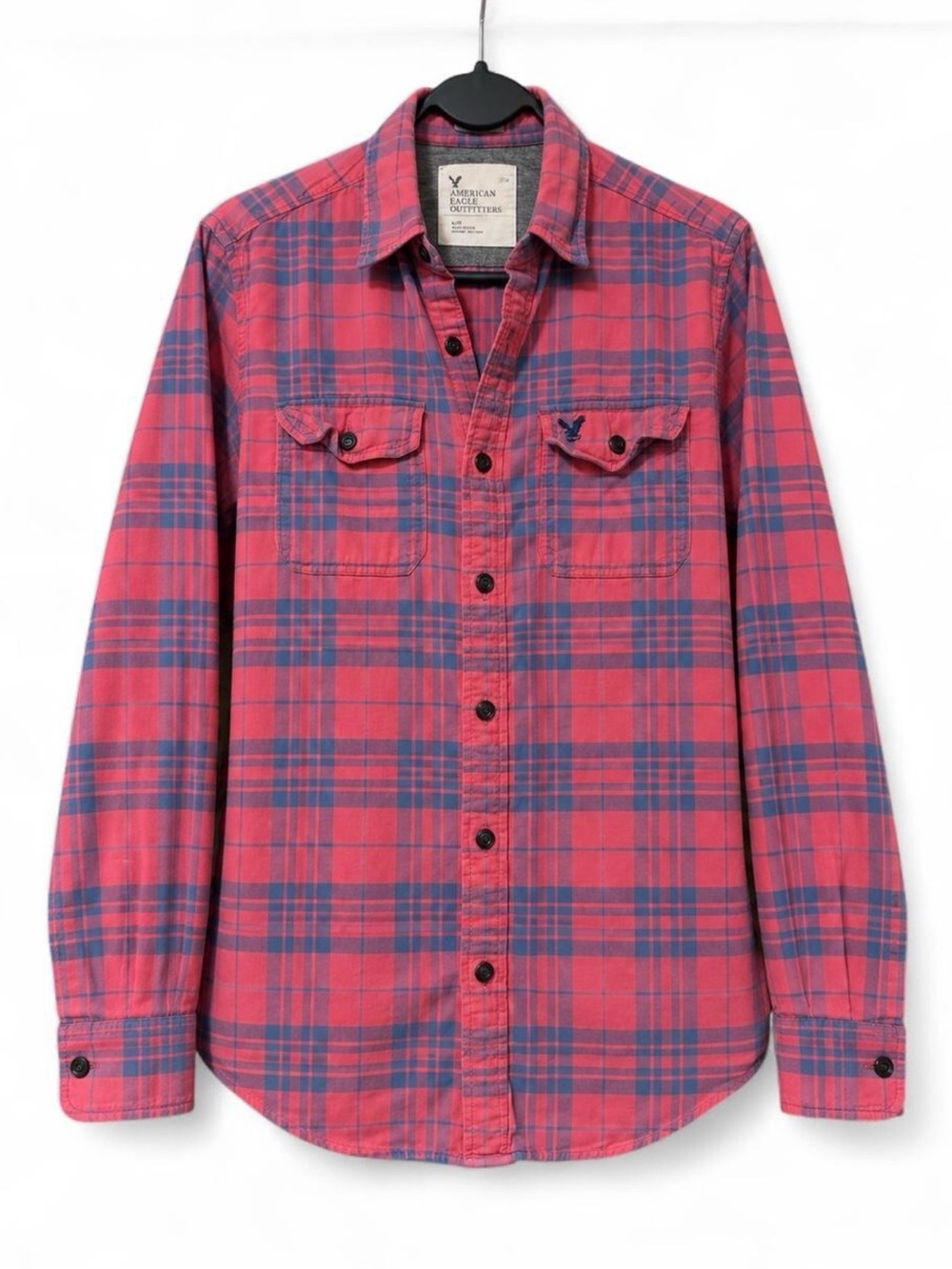 American Eagle Men’s Plaid Button Down Shirt Small Athletic Fit Red Blue
